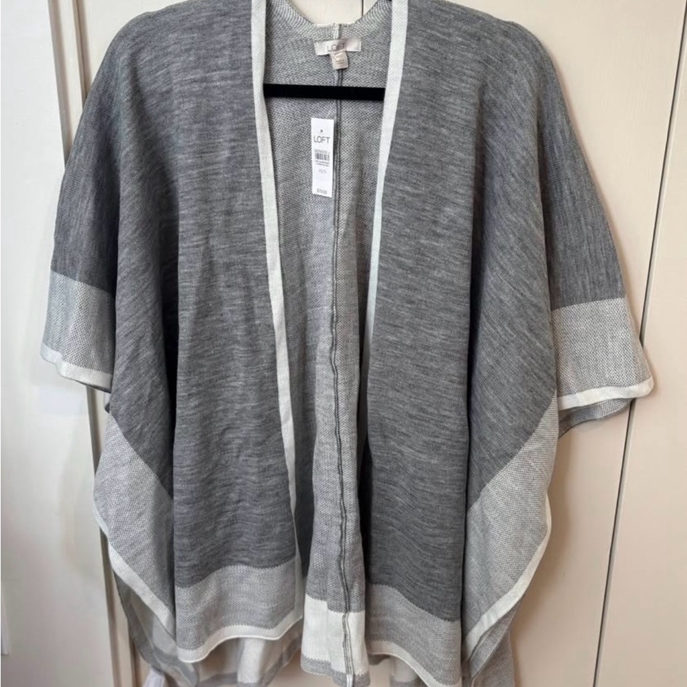 LOFT Charcoal and Ivory Open Front Cardigan